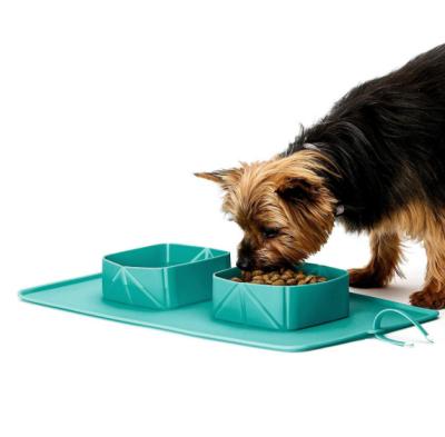 China Portable Collapsible Double Bowl Pet Supplies Silicone Non-automatic Pet Double Bowl Cat Food Drinking Bowl for sale