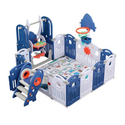 China Updated Eco-friendly Indoor Plastic Yard Fence Playground House Foldable Baby Playpen With Swing for sale