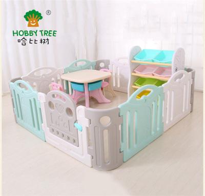 China Eco-friendly updated home playground kids play fences indoor playyards baby playpen with storage shelf for sale