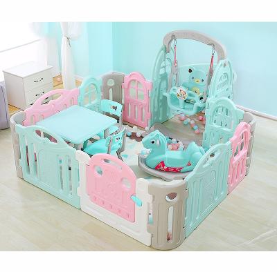 China Eco-Friendly Updated Home Mini Plastic Fence Playground Baby Indoor Swing Playpen With Rocking Horse for sale