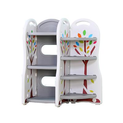 China Plastic Corner Book Shelves Toy Storage Cabinet Baby Kids Home Use Environmental Materials for sale