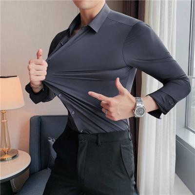 China Bamboo Fiber Anti-Pilling Men's Shirt Business Bamboo Stretch Shirt Long Sleeve Elastic Non Iron Formal Shirt For Men for sale