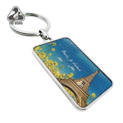 China No Mold Fee Handsome 3D Embossed Eiffel Tower Metal Key Chain for sale