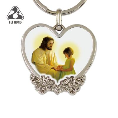 China Metal heart shaped catholic religious zinc alloy key ring for sale