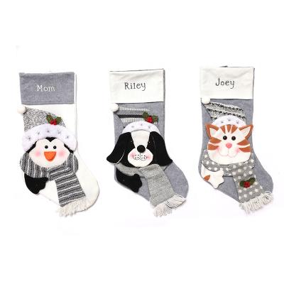 China Eco Friendly Recycle Custom Tweed Gray Knit Embroidered Snowflake Christmas Plus Size Sublimated Stocking for sale