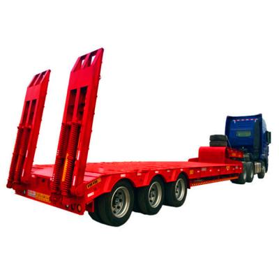 China Newest steel truck trailer 16.5m low bed trailer with pillars and ramp low bed semi trailer for sale for sale