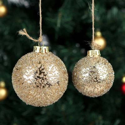 China Decorative Trendy Ball With Small Bead Ornament Christmas Decoration Welcom OEM PVC Fashionable Clear Glass Box CH_B_00081 1000pcs 8cm for sale