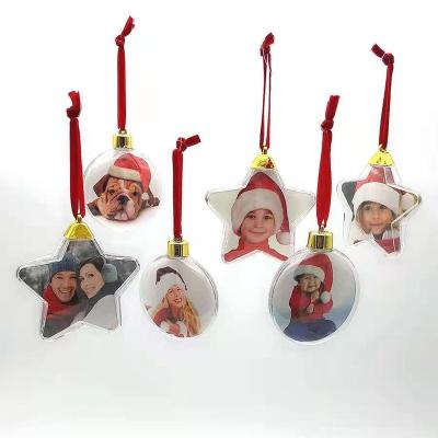 China Plastic Christmas Ornament DIY Clear Flat Empty Tag Christmas Discs With Red Ribbon For Hanging Xmas Tree Ball Ball Party Decoration Supplies for sale