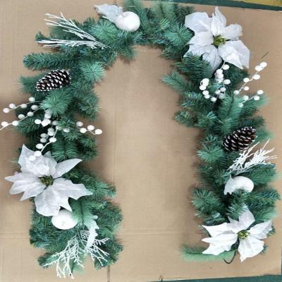 China Beautiful Blue PVC Pine Needle Sprinkled Powder Christmas Flower White Rattan Three Colorful Christmas Tree Ornament for sale