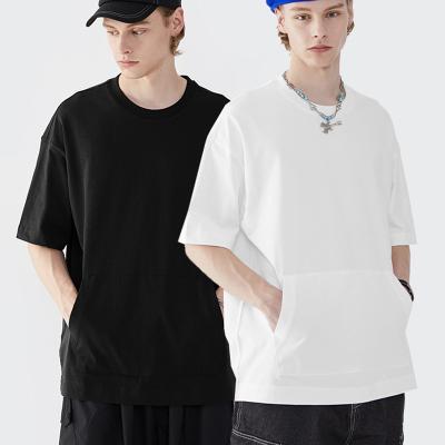 China New Arrival Summer Premium Anti Shrink Cotton O Neck Black And White T Shirts Printing Custom Made Plain Mens Pocket T Shirts Oversized for sale