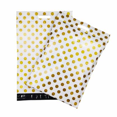 China New Poly Material Moisture Proof Mailers Golden Dots Printed Courier Bags With Handle Thicken Mailing Mailing Bags Clothes Tote Bag for sale