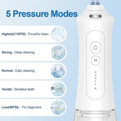 중국 5 모드 워터 플러서 360° 회전 구강용 물수기 IPX7 방수 6 제트 팁 워터 제트 치아 청소기 판매용