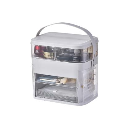 China 2019 Viable New Design Transparent Turned To Make Up Organizer Box Jewelry Grid Dressing Box With Drawer for sale