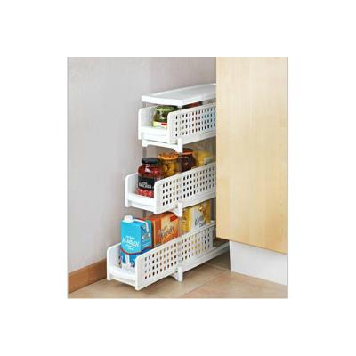 China Removable 3 Layers Kitchen Bathroom Removable Wheels Slim Slide Storage Drawer Shelf With Lid for sale