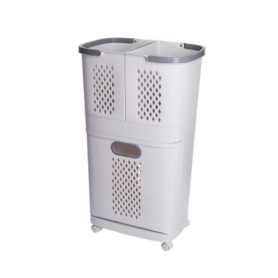 China New Arrival Collapsible Bathroom Plastic Classified Laundry Basket With Wheel Detachable Laundry Basket for sale