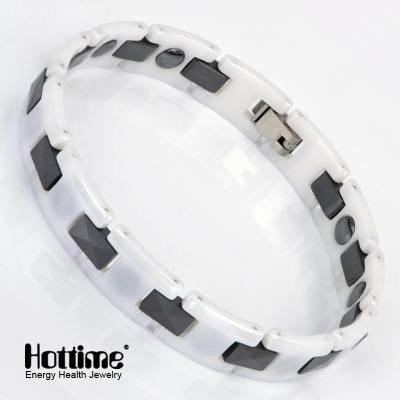 China Mens Style Mens Jewelry Black White Ceramic Health Care Magnetic Bracelet for sale