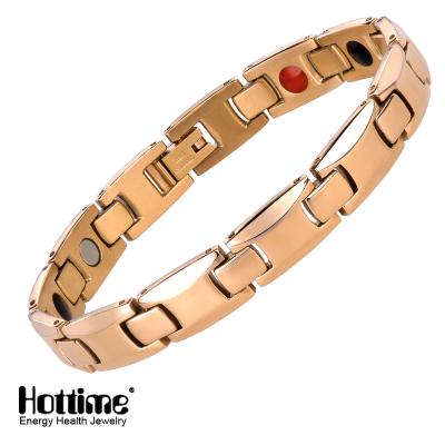 China Wholesale CLASSIC Magnetic Rose Gold Plated Stainless Steel Germanium Bracelet For Girl's Women's Custom Charms Health for sale