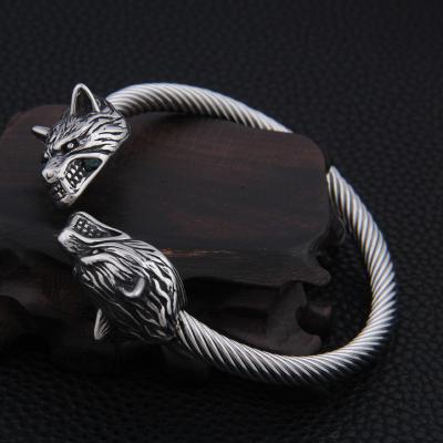 China New Arrival Nordic Odin Wolf Bracelet Adjustable Viking Men Stainless Steel Men's Bracelet Cuff Punk Bracelet For Women for sale