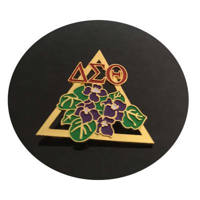 China Classic triangle shape DST purple flower pin broochJewelry for sale