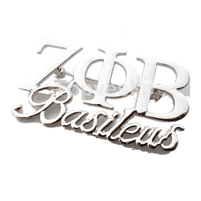 China Classic 925 Silver Color Customized Zeta Phi Beta Basileus Lapel Pin Private Letter Custom Letter Brooch for sale