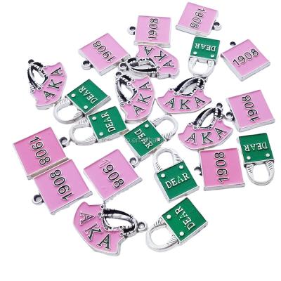 China Fashionable Sorority Designer DIY Charm 1908 Pink Green Charm Jewelry Pendant Accessory For Women for sale