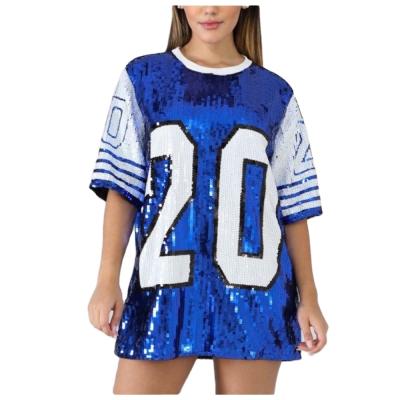 China Zeta Phi Beta Number 20 Sorority Stage Blue Viable Performance Apparel White Sequins T-shirt Dress T-shirt for sale