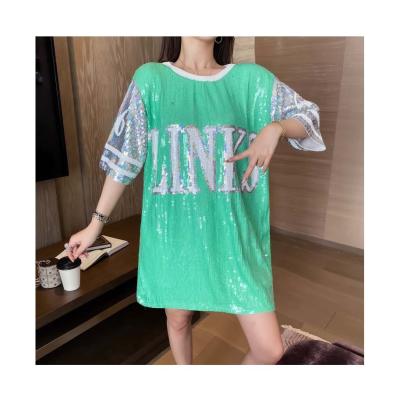 China Custom Viable Green Sorority Stage Performance Apparel Ties Sleeve Women Rose Shirt Dress Black Lives Matter Sequin Tank Top for sale