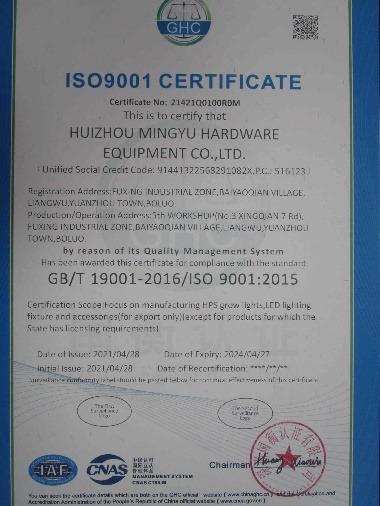 ISO9001 - Huizhou HongYi Lighting Co., Ltd.