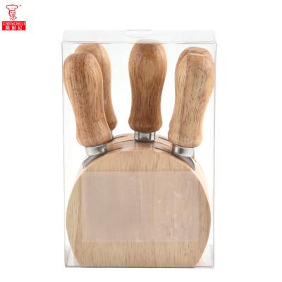 China Stocked Chenchuji Cheese Fork Knife Tool Kit Stainless Steel Knife Set With Wooden Handle Cheese Tool for sale