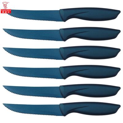 China Chen Chu Ji Black Steak Knife Stocked Set Plastic Color Handle Tableware Cutlery Steak Knife Set for sale