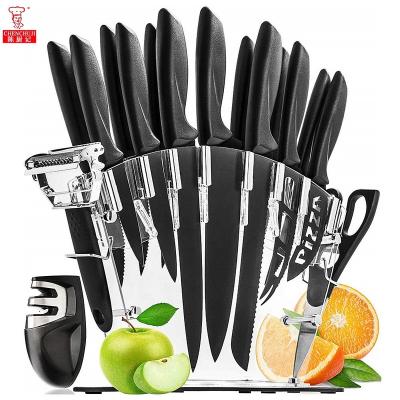 China Chen Chu Ji Stocked 17 Pieces Carbon Stainless Steel Kitchen Knife Set Sharpener Knife Set With Block for sale