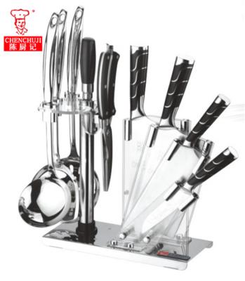 China Chen Chu Ji Stainless Steel Knife Stocked Set With Acrylic Chef Knives Knife Holder Kitchen Set for sale