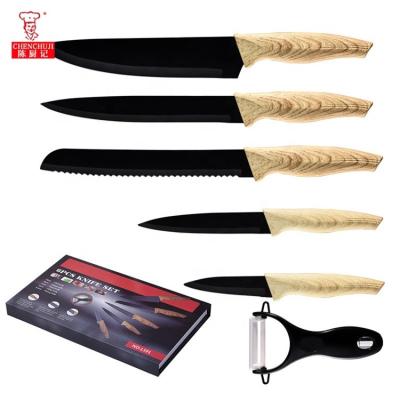 China Morden Wheat Straw Kitchen Knife Kit 6 pcs Knives Kit Stainless Steel Kitchen Knife Deluxe Set for sale