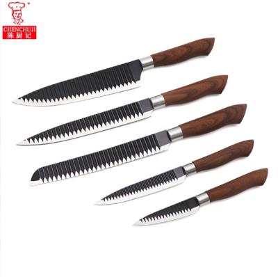 China Stocked TPR Handle Knife 6-Piece Plastic Knife Set Stainless Steel Non-Stick Spray Paint Kitchen Knives for sale