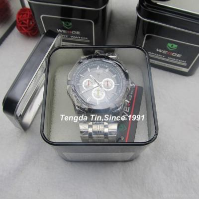 China Recyclable Black Metal Tin Watch Collection Box for sale