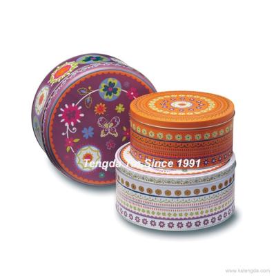 China Valentine's Day Recyclable Decorative Gift Round Cookie/Cake Nesting Metal Tin Box With Paper Insert for sale