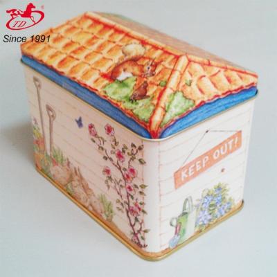 China House Shape Recyclable Tin Box , Bread Tin Box With Plastic Handle for sale