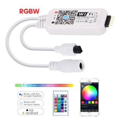 China Wifi LED Strip Controller For RGBW Led Strips DC12-24V Voice Control Light Color Changing Via Alexa/Google Key Remote Home 24 Wifi for sale