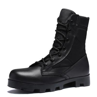 China CUNGEL Flat Men's Military Tactical Boots Full Grain Leather Police Duty Water Resistant Army Boots With Side Zipper for sale