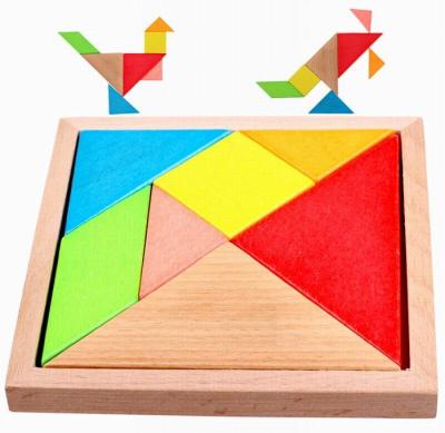 China Colorful Painted Natural Wooden Toys Funny Tangram Puzzle Toys 140 X 140 X 20 mm for sale