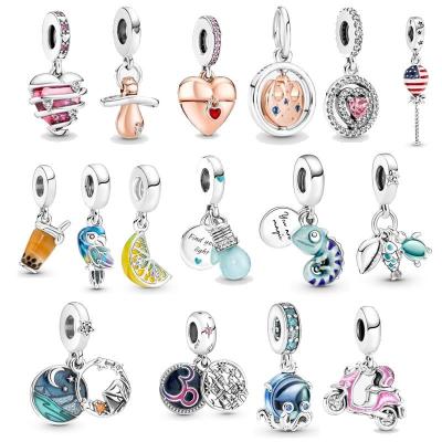 China Romantic Cute LR Octopus Chameleon Family Bulb Nipple Pink Motorcycle S925 Silver Charms Beads For Jewelry Making Mother's Day Gift for sale