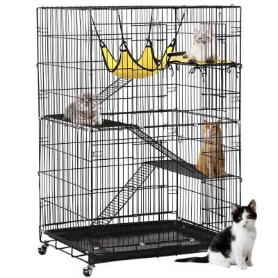 China 90*56*126cm Metal Pet Cat Cage Housing Viable Indoor Foldable Hotel 4 Story Tier Metal Cage for sale