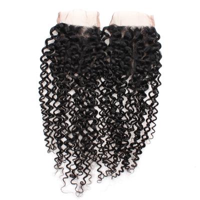 China Wholesale Cheap 100% Chinese Afro Hair Pieces 4x4 Hair Pieces Curly Curly Free Virgin Lace Closure Hair Closures With Baby Hair for sale