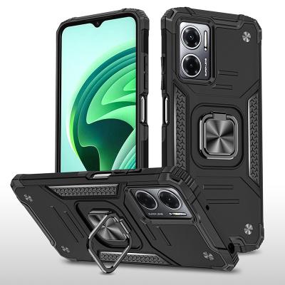 China Shockproof Shockproof Magnetic Back Phone Case Shell Armor Heavy Duty Case With Ring Holder Kickstand Cover For Redmi Note11 E for sale