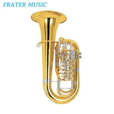 China High Grade Gold Lacquer F Tone / Head Brass / H85 Yellow Copper Bell 4/4 Tuba With 6 Rotary Valve Keys Yellow Brass / H85 Copper Bell (JTUF-425 ) 400mm for sale