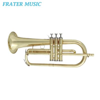 China Gold Lacquer Selling Bb Flugelhorn OEM Good Quality Bb Tone / Gold Flat Lacquer Yellow Brass Body Piston Flugelhorn (JFG-100) for sale