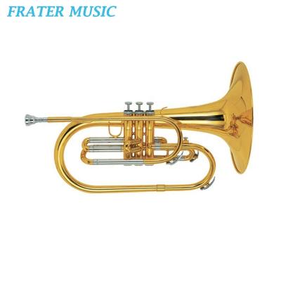 China Gold Lacquer High Grade F Tone / Gold Key Lacquer Marching Mellophone With 3 Valves And Yellow Brass Instrument Bell (JMM-500) for sale