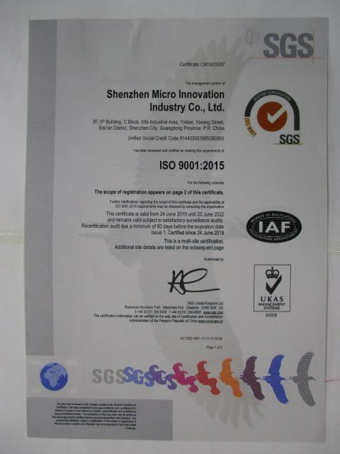 ISO9001 - Shenzhen Micro Innovation Industry Co., Ltd.