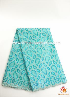 China Turquoise Blue Embroidered Sequins Lace Fabric , Grande Toilette for sale