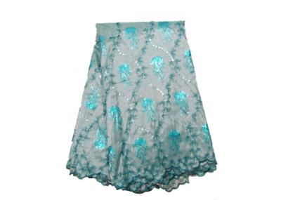 China Blue Coloured Bridal Swiss Lace Fabrics , Garment for sale